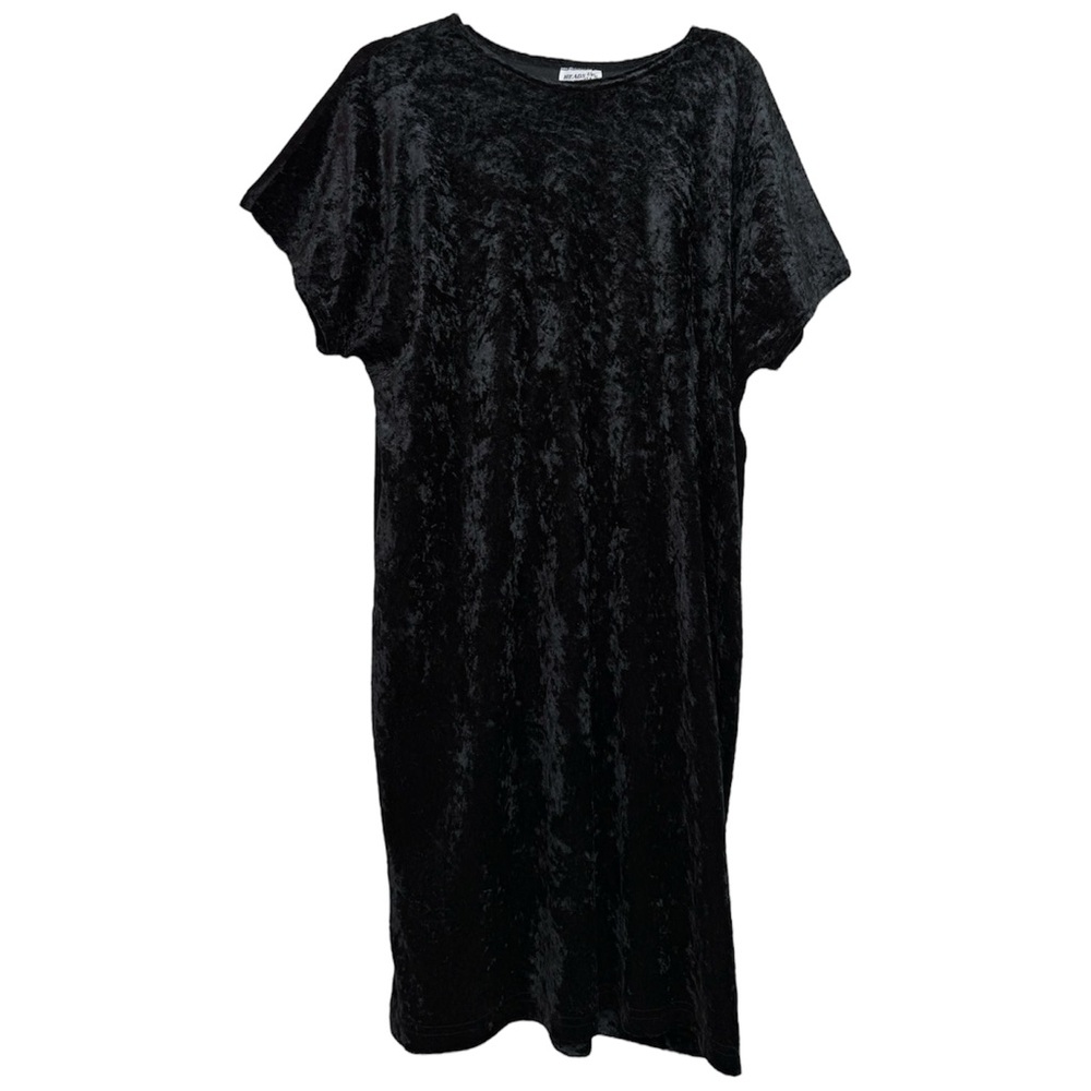 Vintage 90s Heads Up Black Crushed Velvet Nightie Dress 1X Plus Size